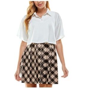 KINGSTON GREY Juniors' Two-piece Printed Pleaded Skirt Dress White/tan XL